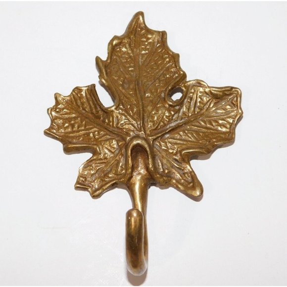 Unbranded Other - Vintage 4.5" Brass Maple Leaf Wall Hook